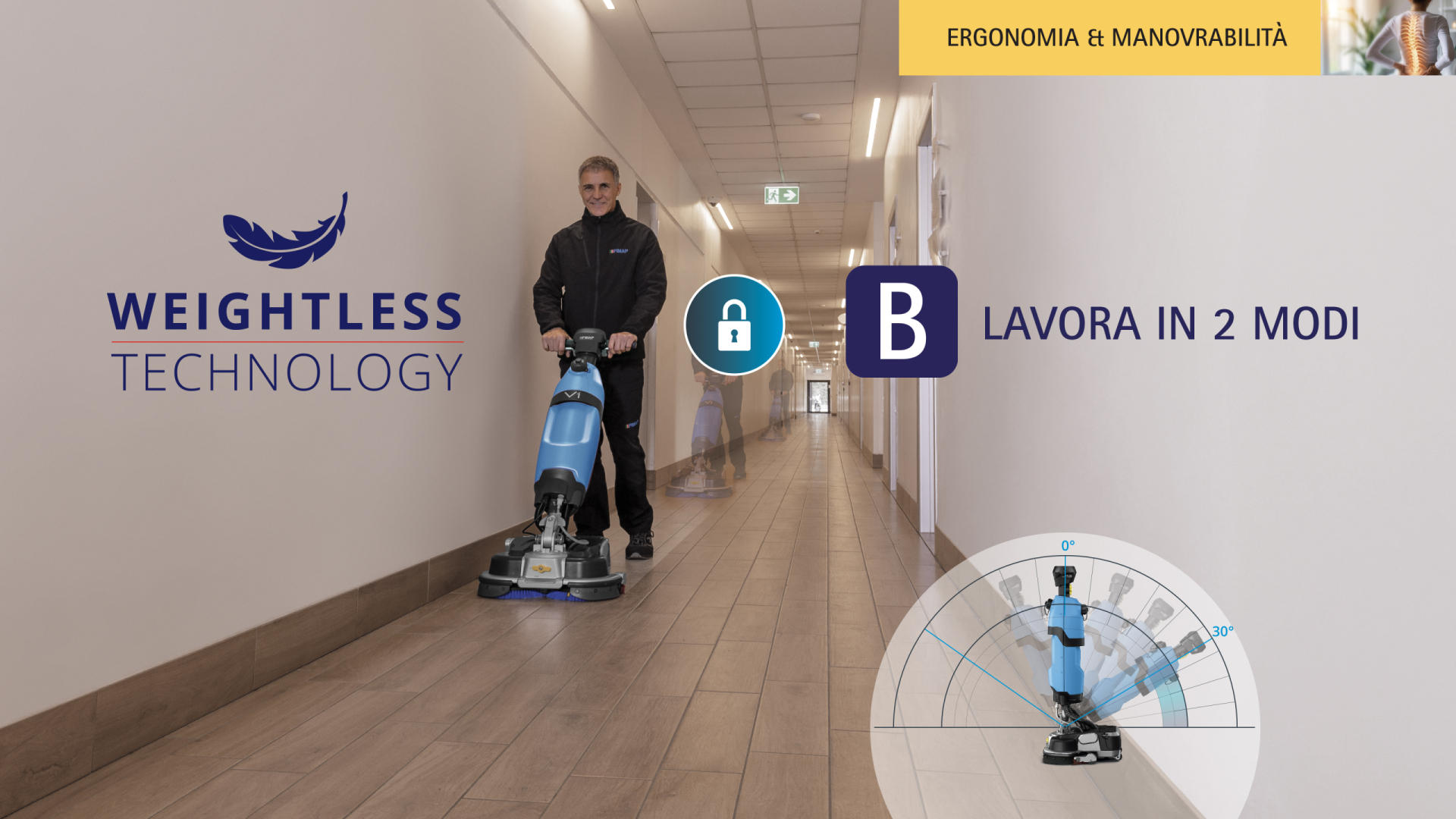 Lavasciuga pavimenti agile per spazi ridotti